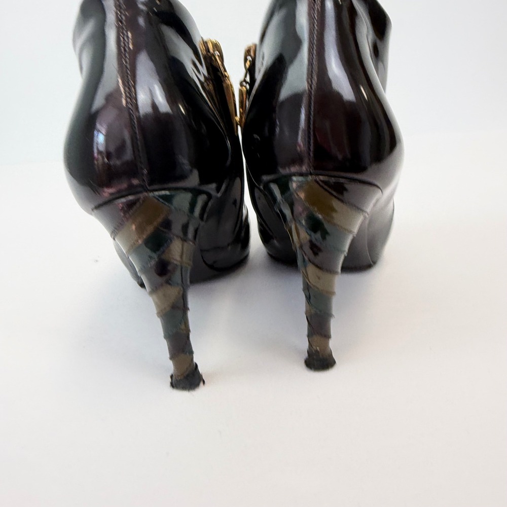 Louis Vuitton Patent Leather Ankle Boots 36.5 Black Pointed Gold‎ Zip Heels - Picture 6 of 12
